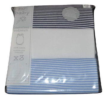 F&F Body x3 bez Rękawa 3szt 3-6m 68cm Paski