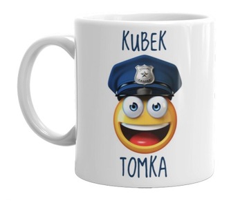 KUBEK POLICJANTA EMOTIKON EMOTKI + IMIĘ + KARTONIK