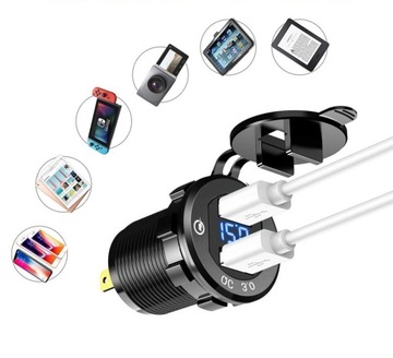 АВТОМОБИЛЬНОЕ ЗАРЯДНОЕ УСТРОЙСТВО USB QC3.0 + PD USB C КНОПКА ВКЛ./ВЫКЛ. ВОЛЬТМЕТРА