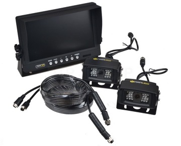 2 KAMERY COFANIA 4PIN AHD ZIMA +LCD 9'' 12/24V 25m
