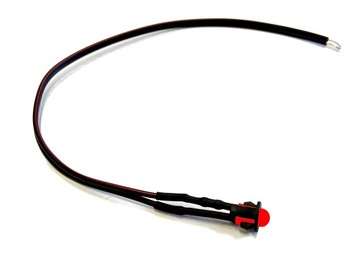 Dioda z kablem 20cm LED 5mm 12V czerwona z oprawką