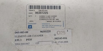 DAEWOO LEGANZA FILTR VZDUCHU NOVÝ GM 96351225