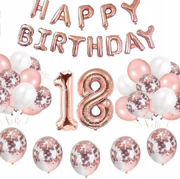 Zestaw dekoracji BALONY 18 LAT urodziny ROSE GOLD