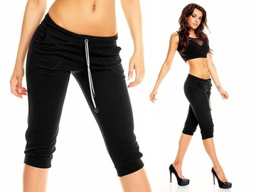 RYBACZKI FITNESS spodnie 3/4 kieszenie CZARNE - M