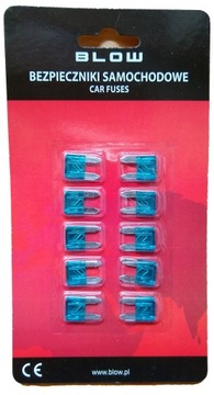 BEZPIECZNIKI SAMOCHODOWE 10SZT NOŻOWE MINI 15A