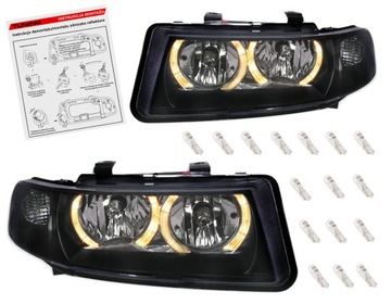 Seat LEON 1M 99-05 LAMPY reflektory BLACK ringi H7