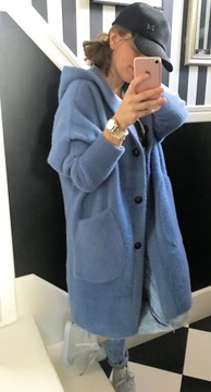 ДЛИННОЕ ПАЛЬТО ИЗ АЛЬПАКИ С КАПЮШОНОМ, oversize, БЕЛОЕ