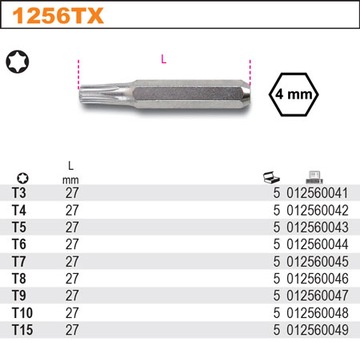 KOŃC WKRĘTAKOWA PRECYZYJNA TORX T3 BETA 1256TX/3
