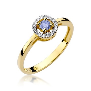 Złoty pierścionek zaręczynowy brylanty tanzanit złoto pr. 585