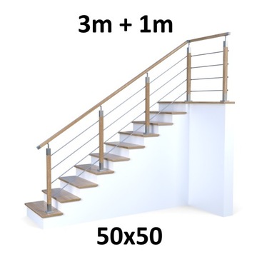 barierka na schody drewno metal 50x50 jesion 3m+1m