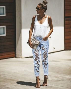 #TIULowe _ eleganckie Spodnie damskie niebieskie wiosenne JEANS DZIURY S