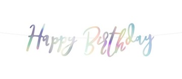 Baner urodzinowy napis Happy Birthday opalizujący