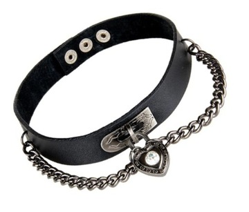 CHOKER SKÓRA PUNK GOTH SERCE ŁAŃCUCH