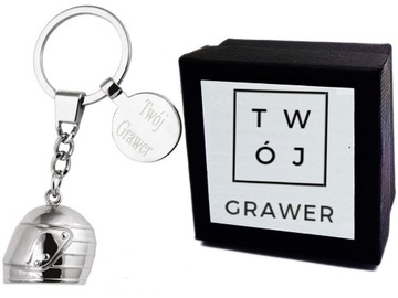 Brelok Metalowy Kask do Kluczy Grawer + ETUI