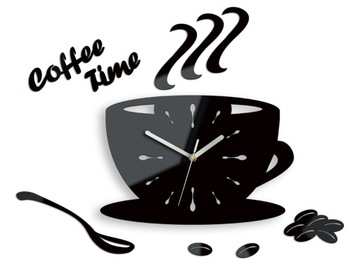 ZEGAR ŚCIENNY COFFE FILIŻANKA CZARNY NAKLEJANY