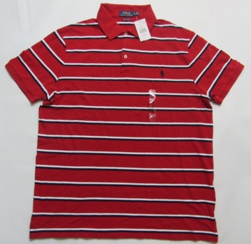 Ralph Lauren CUSTOM FIT CZERWONE POLO W PASKI /XL