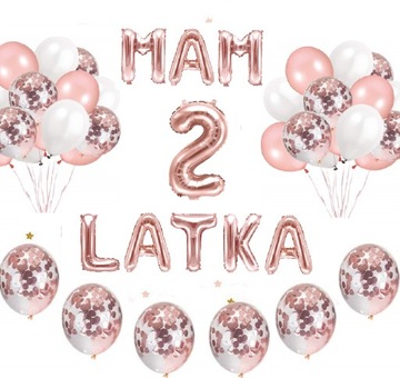 Zestaw BALONY cyfra 2 LATKA urodziny ROSE GOLD