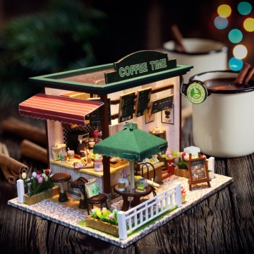 ZESTAW DIY Domek model KAWIARNIA Puzzle 3D LED