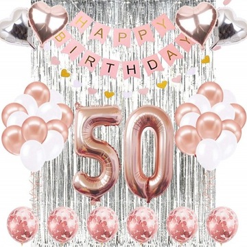 BALONY ZESTAW NA 50 LAT URODZINY ROSE GOLD