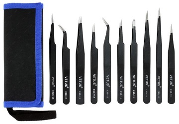 10x PĘSETA PRECYZYJNA PINCETA METALOWA PENSETA PROSTA BRWI VETUS ESD + ETUI