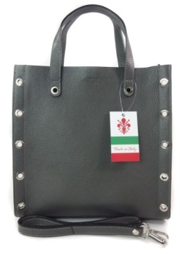 SHOPPER BAG VERA PELLE ZARKA WŁOSKA SKÓRA SZARA