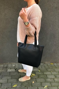 WŁOSKA CZARNA SKÓRZANA TOREBKA SKÓRA MATOWA TORBA shopper bag Vera Pelle