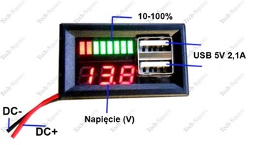 Автомобильный индикатор вольтметра 0,56 дюйма 2x USB 2.1A
