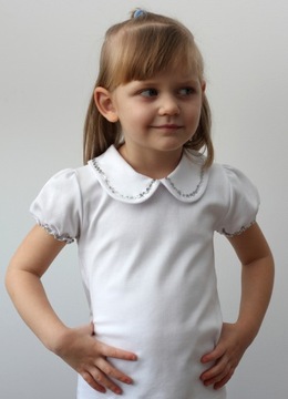 БЕЛАЯ БЛУЗКА, КОРОТКИЙ РУКАВ, РАЗМЕР. 128 - КЛАУДИНКА