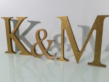 ZŁOTE LITERY 50 CM DREWNIANE ŚLUB IMIONA INICJAŁY