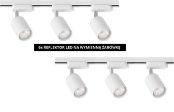 ZESTAW SZYNOPRZEWÓD SZYNA 6M+6LAMP NA GU10+ŻARÓWKI