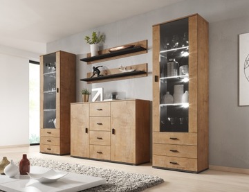 Zestaw SOHO 3 dąb lefkas + czarny LED- CAMA MEBLE