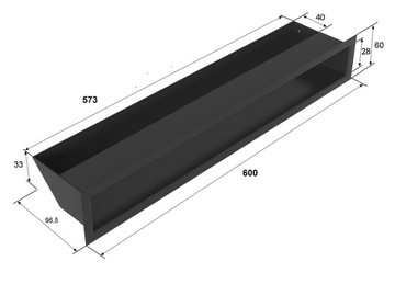 КАМИННАЯ РЕШЕТКА для камина LUFT 60х600, вентиляция, черная, 6х60 см