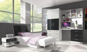 meble młodzieżowe RAJ 3 mini - z łóżkiem i stelażem - szary polysk