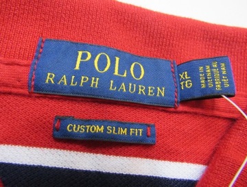 Ralph Lauren CUSTOM FIT CZERWONE POLO W PASKI /XL