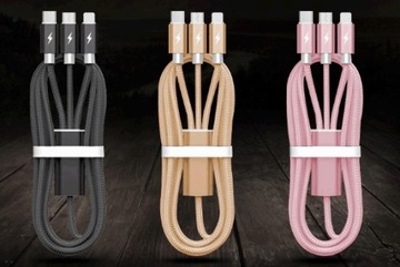 НЕЙЛОНОВЫЙ КАБЕЛЬ 3IN1 LIGHTNING USB-C MICRO-USB ДЛИНОЙ 3 М