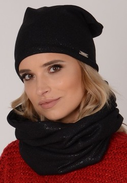 Черный флисовый комплект - Шапка и шарф К4