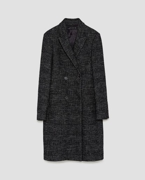 wełniany płaszcz w kratę o męskim kroju Zara XS 34