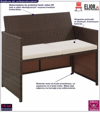 ŁAWKA OGRODOWA Z OPARCIEM TECHNO RATTAN == BRĄZOWA