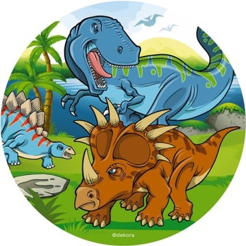 OPŁATEK NA TORT DINOZAURY GRUBY OKRĄGŁY 20CM