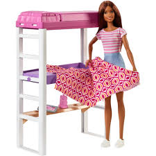 BARBIE LALKA W SYPIALNI ZESTAW ŁÓŻKO MEBLE FXG52