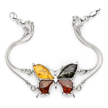 BRANSOLETKA - BURSZTYNOWY MOTYL - SREBRO Ag 925