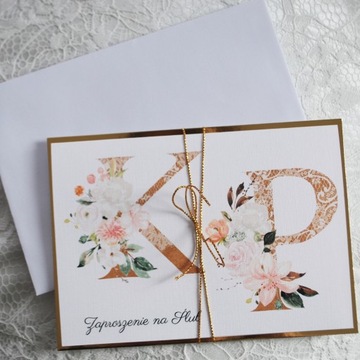 золото СВАДЕБНЫЕ ПРИГЛАШЕНИЯ ГЛАМУРНЫЕ ЦВЕТЫ + КОНВЕРТ