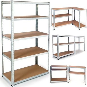 REGAŁ METALOWY 180x80x40 OCYNK MDF 5 PÓŁEK x 160KG