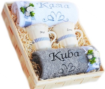 DUŻY Prezent na Rocznicę Ślubu Ślub Ręczniki Kubki