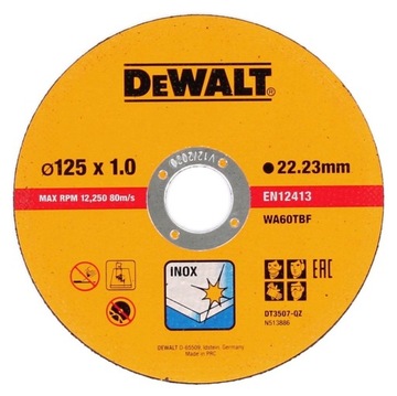 tarcza do cięcia stali INOX DeWalt 125x1mm DT3507 szlifierki kątowej 125mm