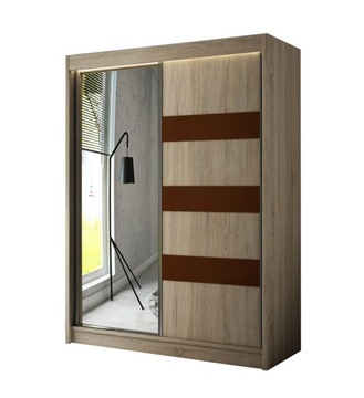 Szafa przesuwna 120cm Sonoma+Szkło Lacobel+ Lustr
