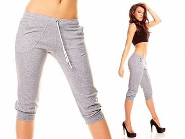 RYBACZKI FITNESS spodnie 3/4 kieszenie SZARE - M