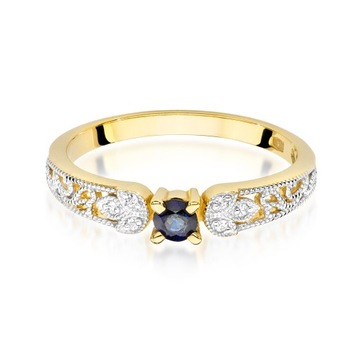 Złoty pierścionek zaręczynowy pr. 585 brylanty i szafir