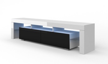 Szafka RTV 190 cm biały / czarny połysk + LED