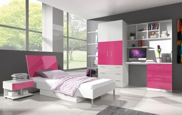 meble młodzieżowe RAJ 3 mini - z łóżkiem i stelażem - czarny polysk